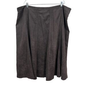 Avenue Womens Midi Skirt Vegan Faux Suede Stretch Brown Back Zip Size 24*